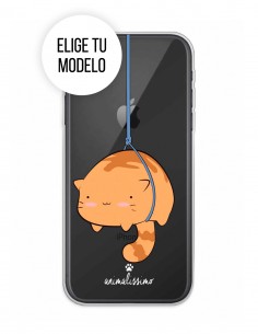 Funda Gel Silicona Animales - Gato gordo colgando con fondo (transparente)