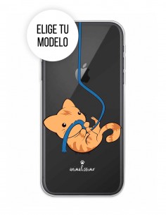 Funda Gel Silicona Animales - Gato jugando con cuerda fondo (transparente)