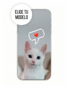 Funda Gel Silicona Animales - Gato Blanco Corazón