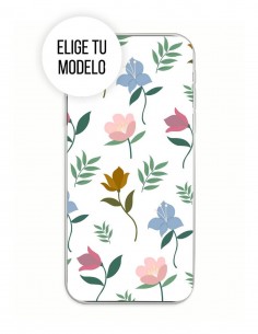 Funda Gel Silicona Patrones y Fondos - Varias Flores fondo Blanco