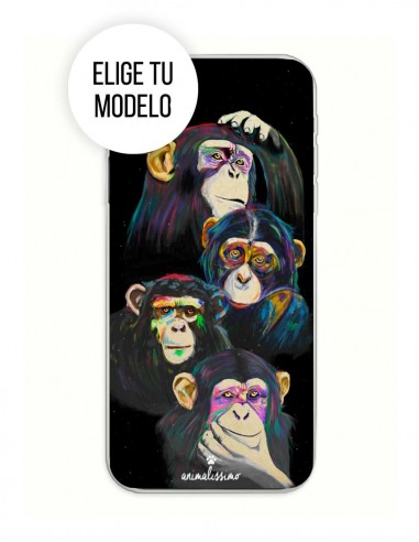 Funda Gel Silicona Animales - Monos Fondo Negro