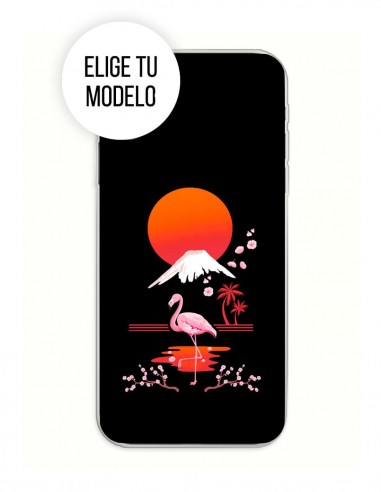 Funda Gel Silicona Animales - Flamenco en Paisaje fondo Negro