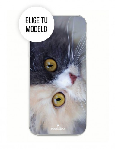 Funda Gel Silicona Animales - Gato Blanco y Gris Ojos Amarillos