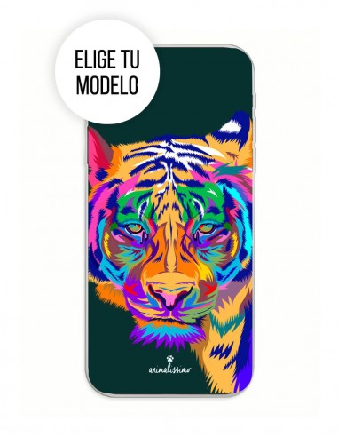 Funda Gel Silicona Animales - Tigre Dibujo Multicolor fondo Verde